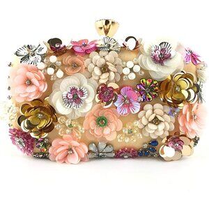 Women's Lanpet Wristlet Flower Clutches Evening Shoulder Chain Strap Gold Bag